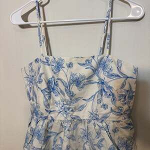 A New Day Blue and White Floral Peplum Camisole Tank Top